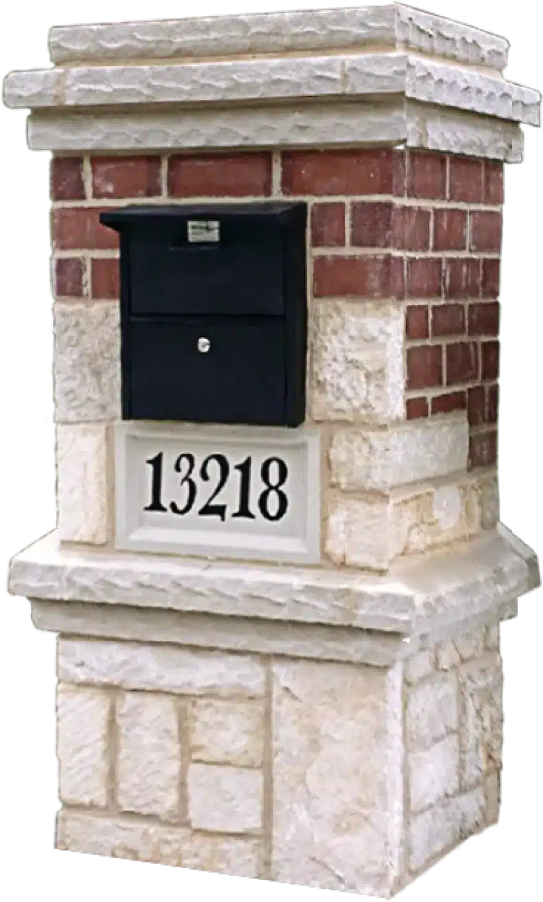 Mailbox made of white stone and red bricks